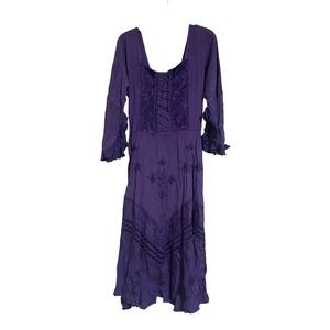 Sakkas Purple Rayon Embroidered Lace Up Maxi Dress Boho‎ Festival XL